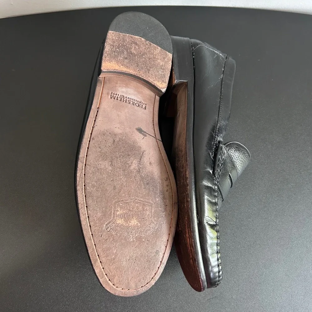 Florsheim Mens Black Pebbled Leather Penny Loafers 12120-001 Size 10.5 D